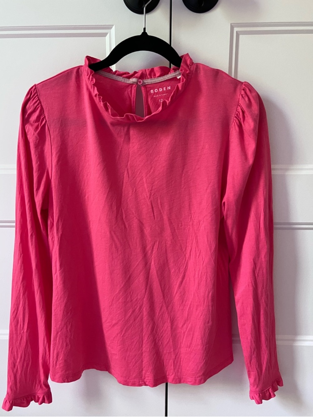 Boden Hot Pink Ruffle-Neck Long Sleeve Top